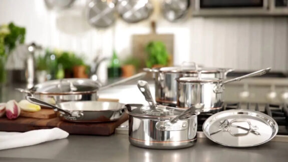 all clad cookware on kitchen countertop